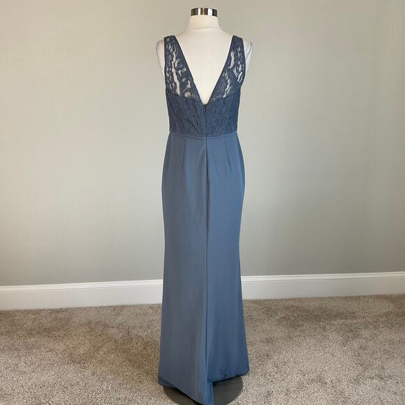 Adrianna Papell Lace and Crepe Sleeveless A-Line Evening Gown Blue Size 10 Dress - Picture 5 of 11